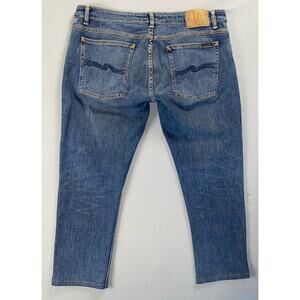 Nudie Skinny Lin Crop Stretch Denim Jeans in Dark Blue Navy. Men's 36X24, GUC!